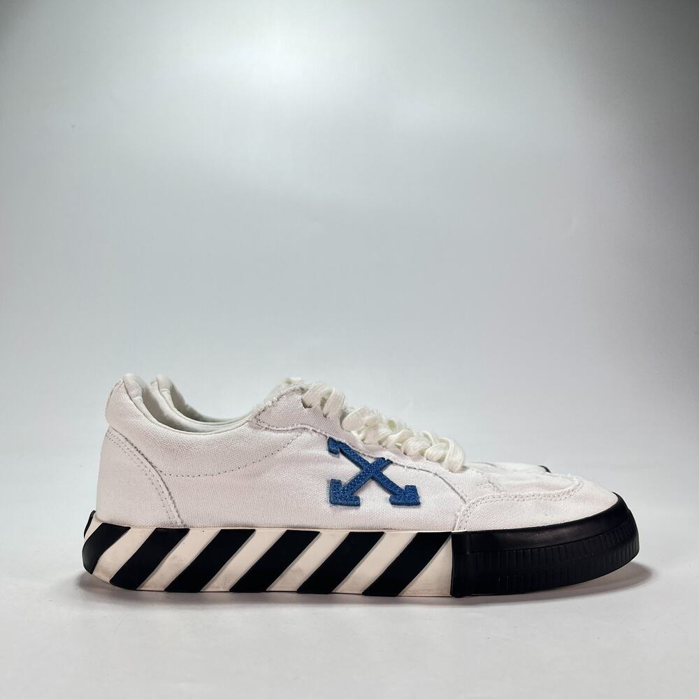 Off-White Low Vulcanized White Black Canvas Sneakers Men's Size US 8.5 EU 41